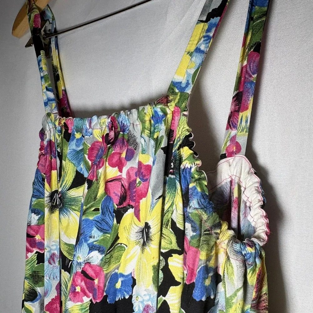 Vintage 90s Handmade Floral‎ Pink Midi Maxi Dress Elastic Waist Pintuck Hem